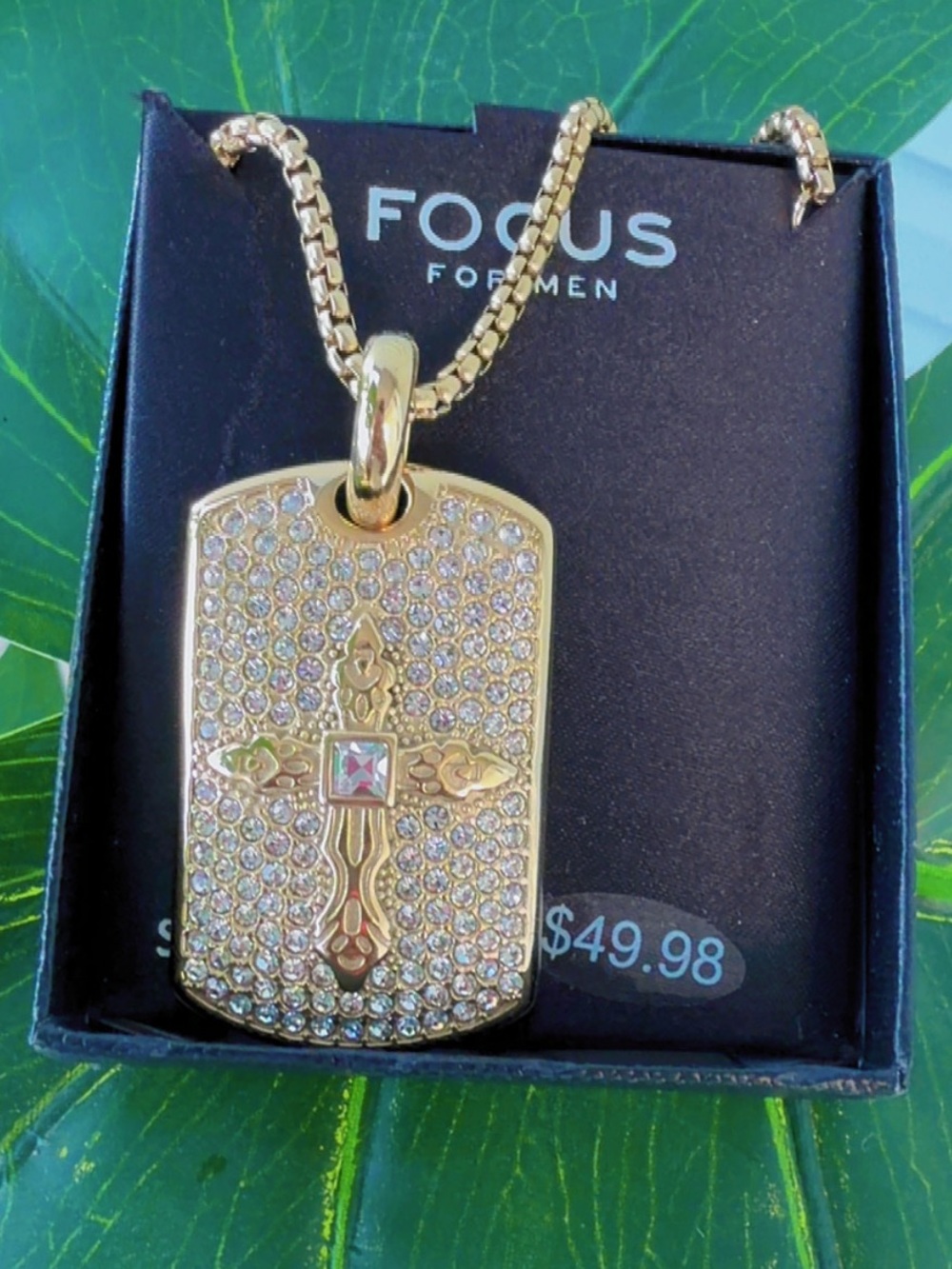 Gold-Tone Cross Dog Tag Necklace